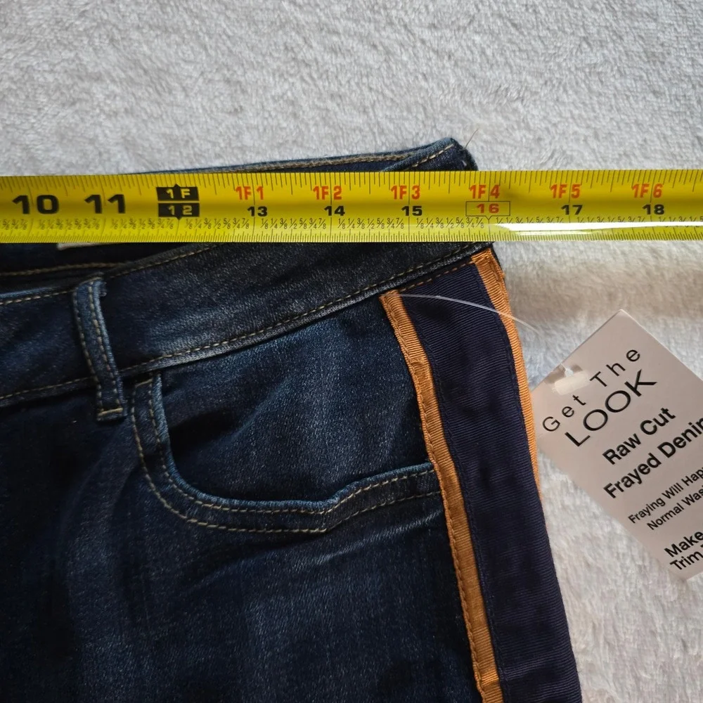 LOGO Lori Goldstein Bootcut Jeans Side Stripe Raw Hem Dark Wash Blue 12 New